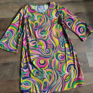 Women's Buckhead Betties Long Sleeve Dress XL Pink Green Swirl Print